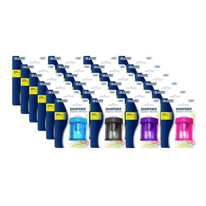 BAZIC Products® Single Hole Sharpener with Round Receptacle, Assorted Colors, Pack of 24