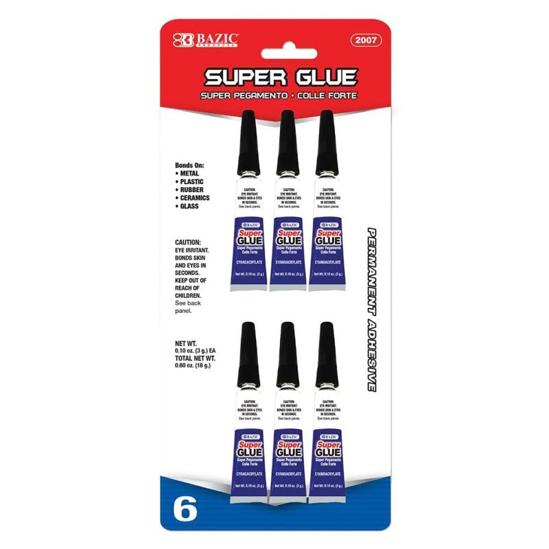 BAZIC Products® Super Glue, 0.10 oz (3g), Pack of 6
