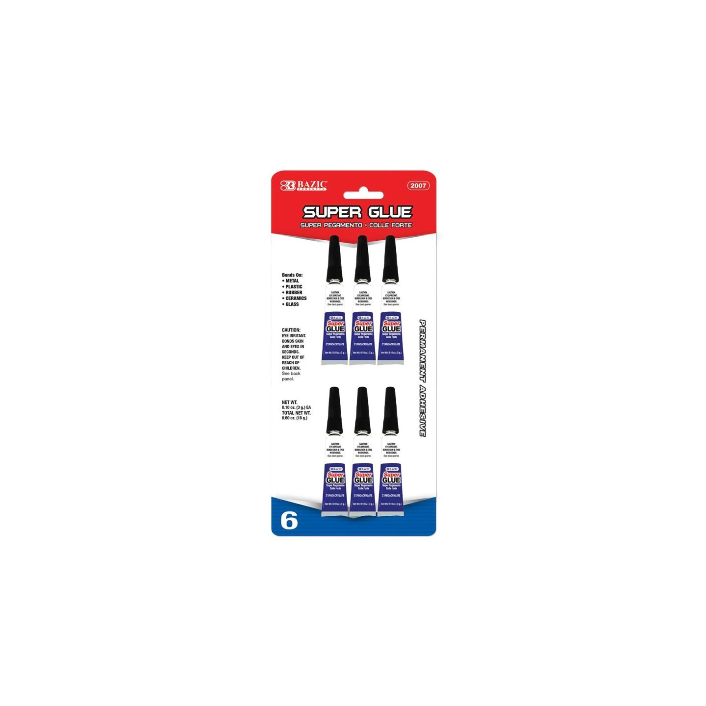 BAZIC Products® Super Glue, 0.10 oz (3g), Pack of 6