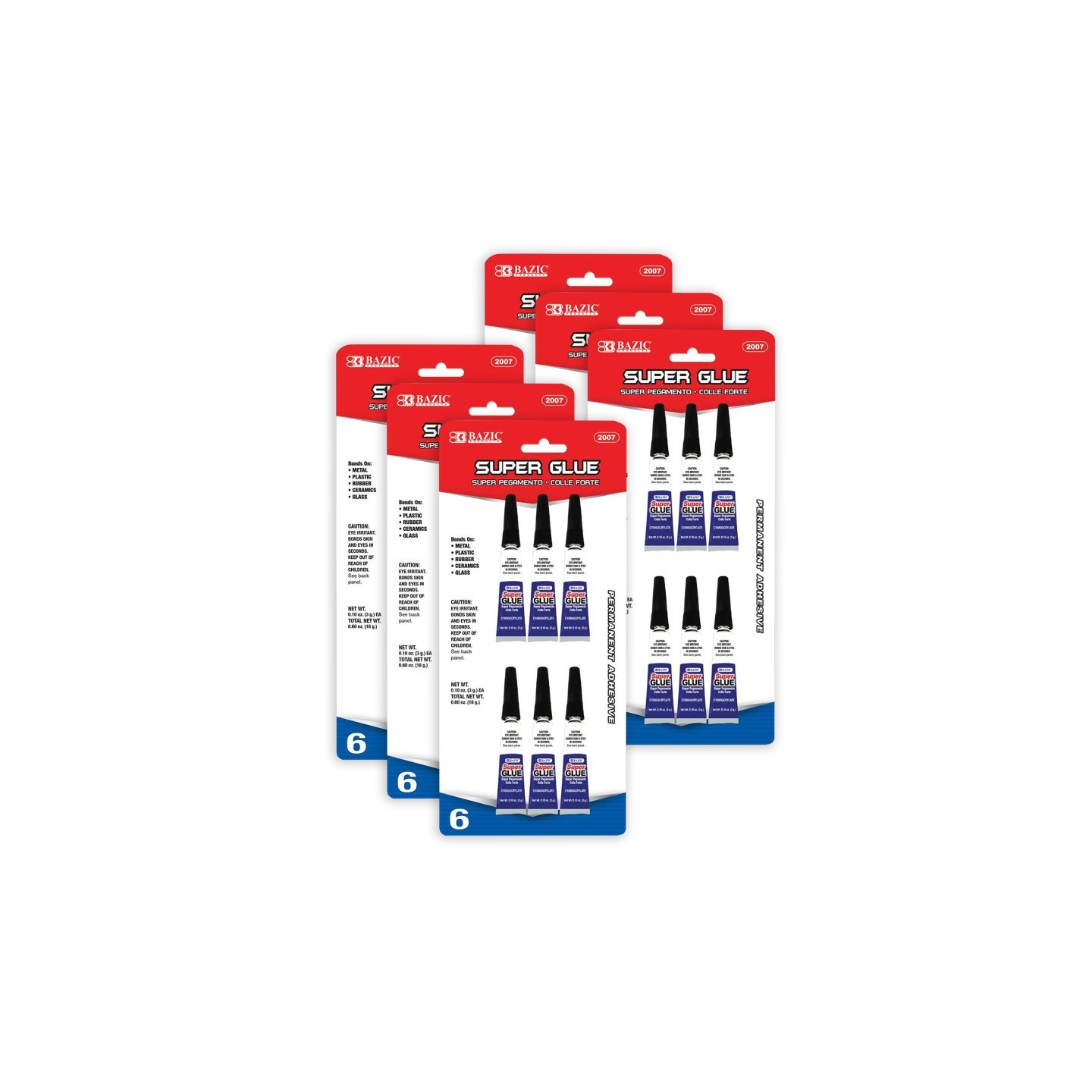 BAZIC Products® Super Glue, 0.10 oz (3g), 6 Per Pack, 6 Packs