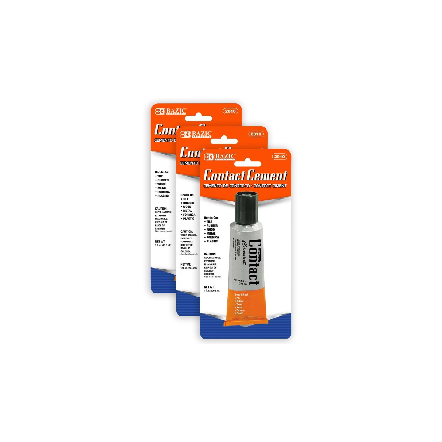 BAZIC Products® Contact Cement Adhesive, 1 fl oz (30 mL), Pack of 3