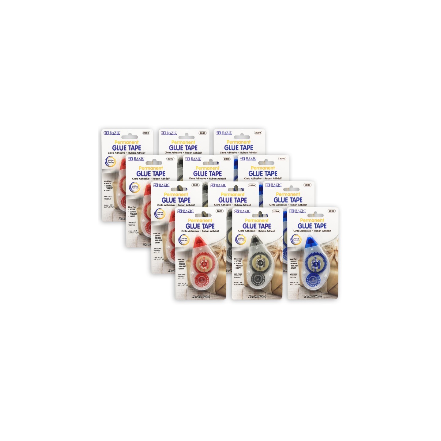 BAZIC Products® Permanent Glue Tape, 8mm x 8m, Pack of 12