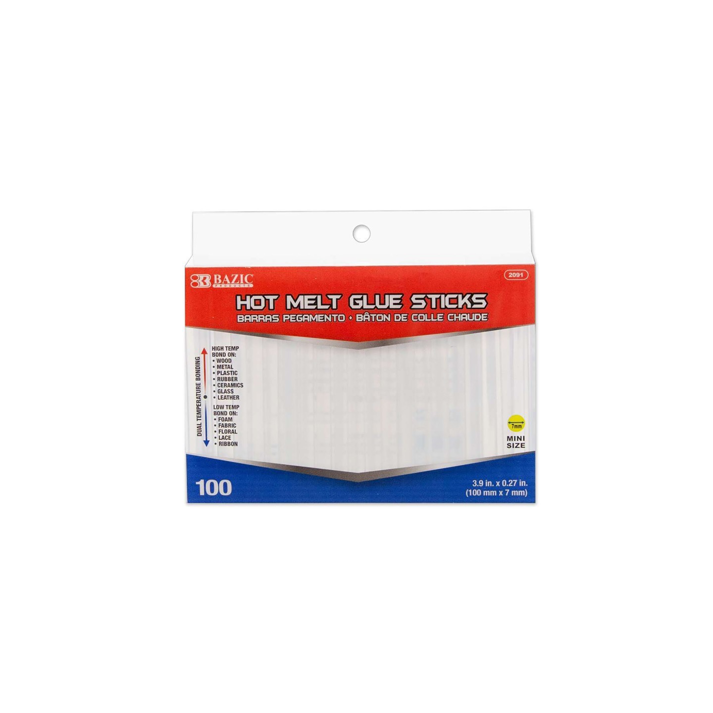 BAZIC Products® Mini Hot Melt Glue Sticks, Dual Temp, 3.9" x 0.27", Box of 100