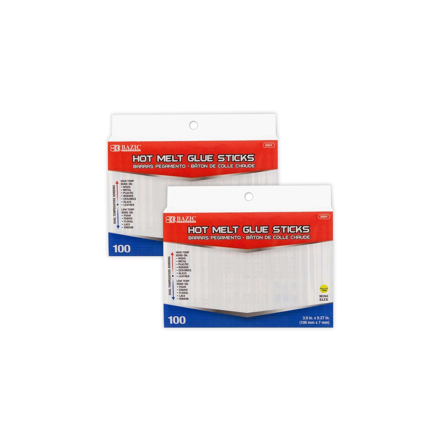 BAZIC Products® Mini Hot Melt Glue Sticks, Dual Temp, 3.9" x 0.27", 100 Per Box, 2 Boxes