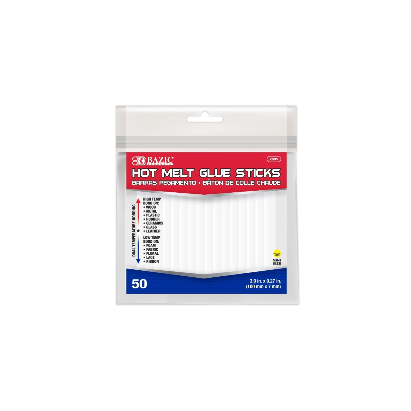 BAZIC Products® Mini Hot Melt Glue Sticks, Dual Temp, 3.9" x 0.27", Bag of 50