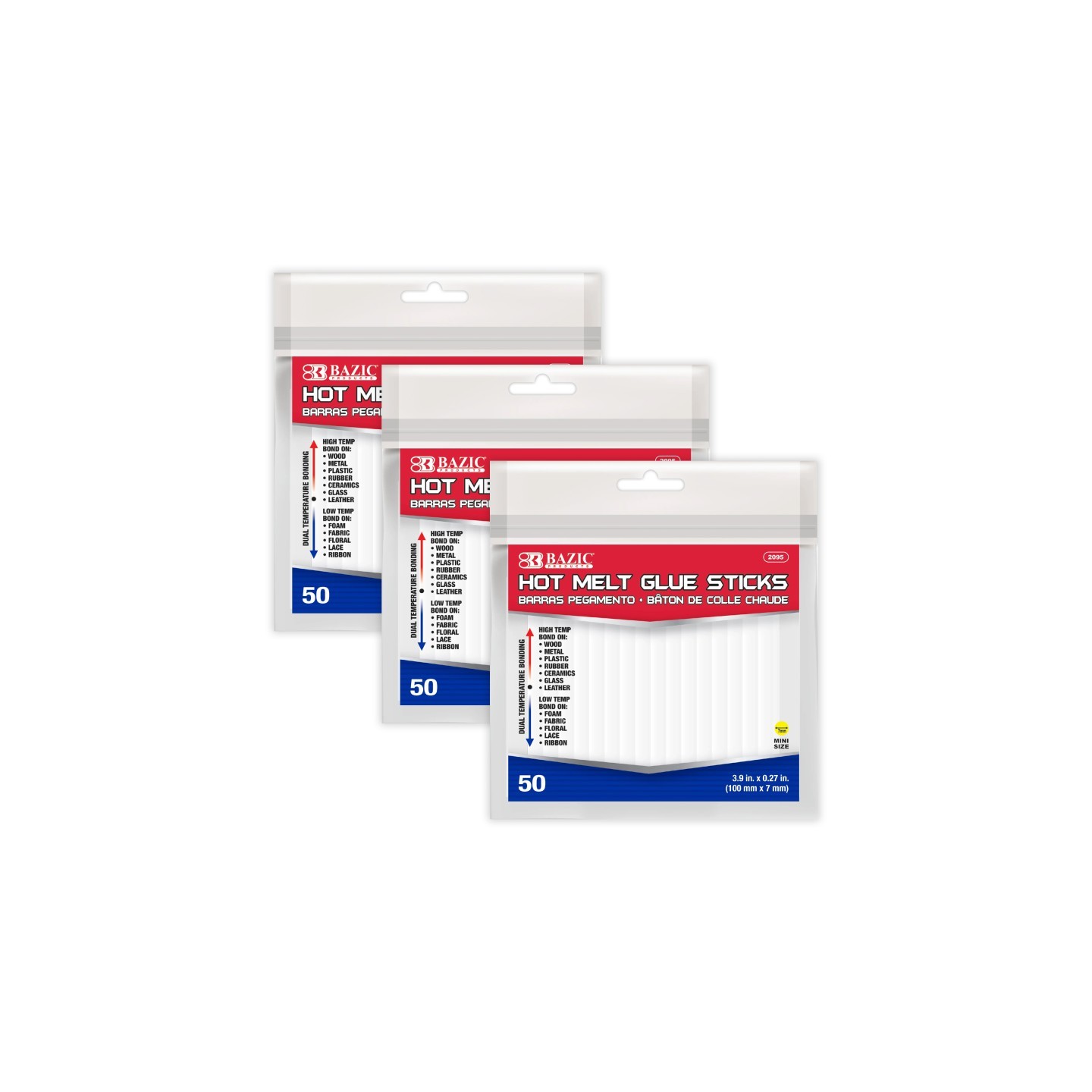 BAZIC Products® Mini Hot Melt Glue Sticks, Dual Temp, 3.9" x 0.27", 50 Per Bag, 3 Bags