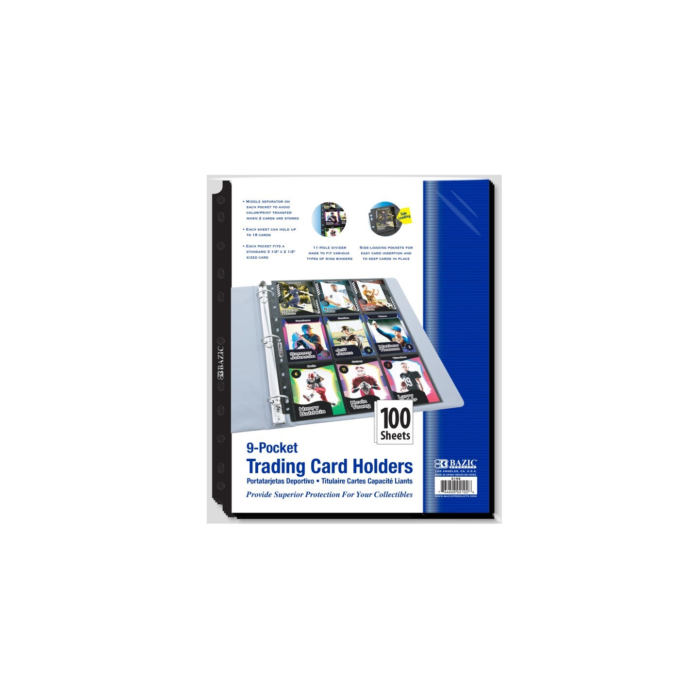 BAZIC Products® Side Loading 9-Pocket Double Sided Sports Card Holder, Pack of 100