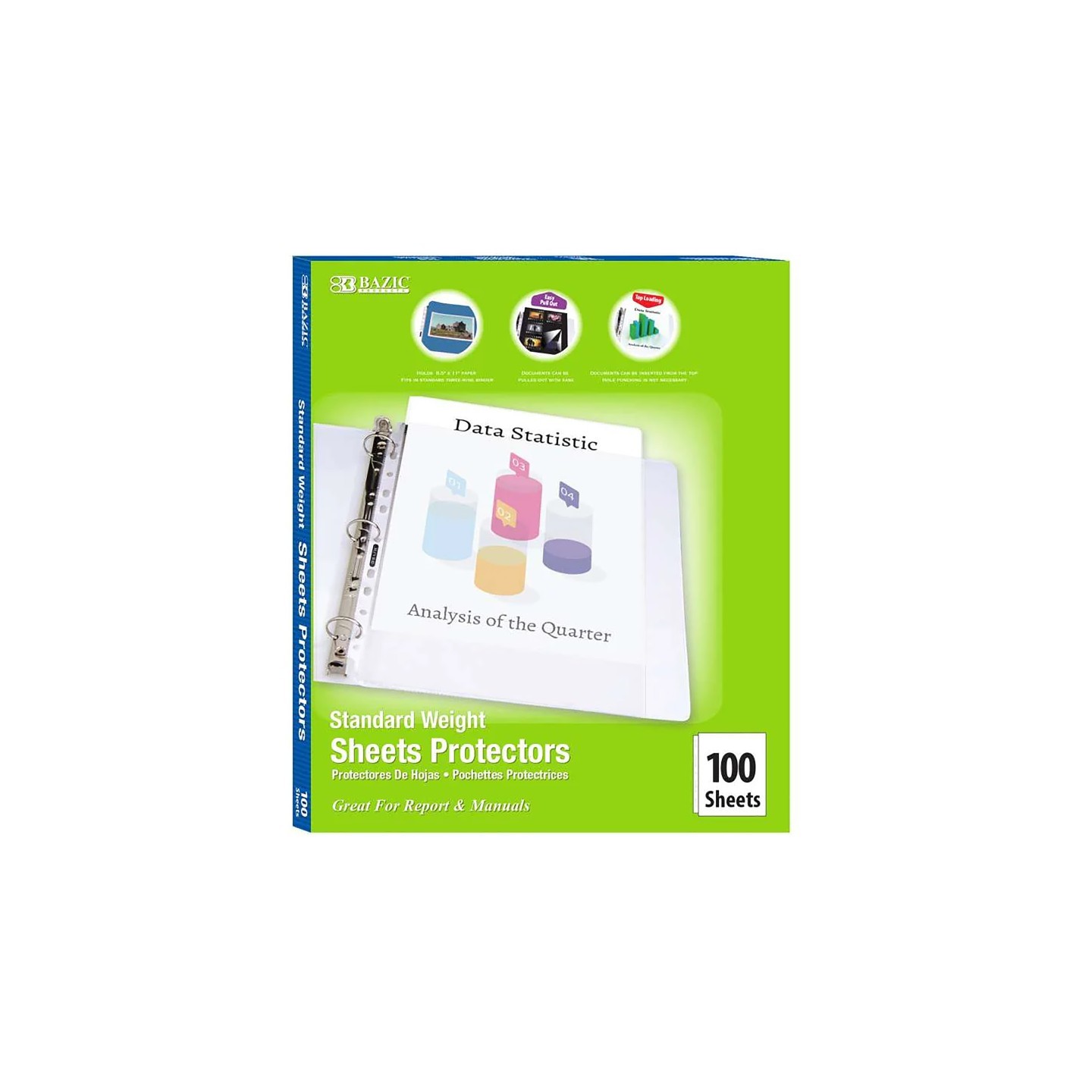 BAZIC Products® Standard Weight Top Loading Sheet Protectors, Box of 100