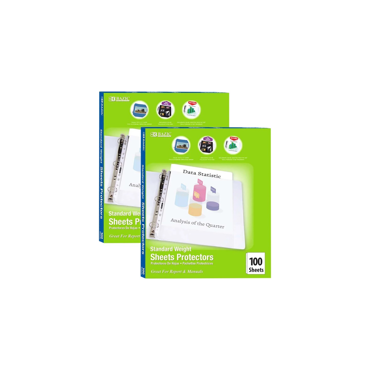 BAZIC Products® Standard Weight Top Loading Sheet Protectors, 100 Per Box, 2 Boxes