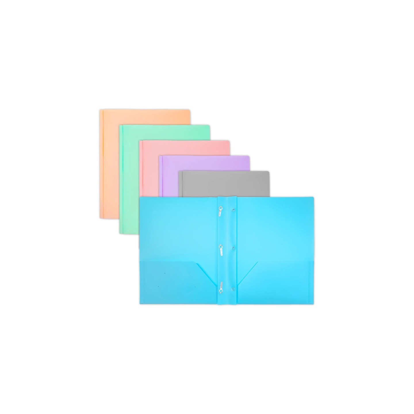 BAZIC Products® 2-Pocket Poly Portfolio with 3 Prongs, Pastel Colors, Pack of 48
