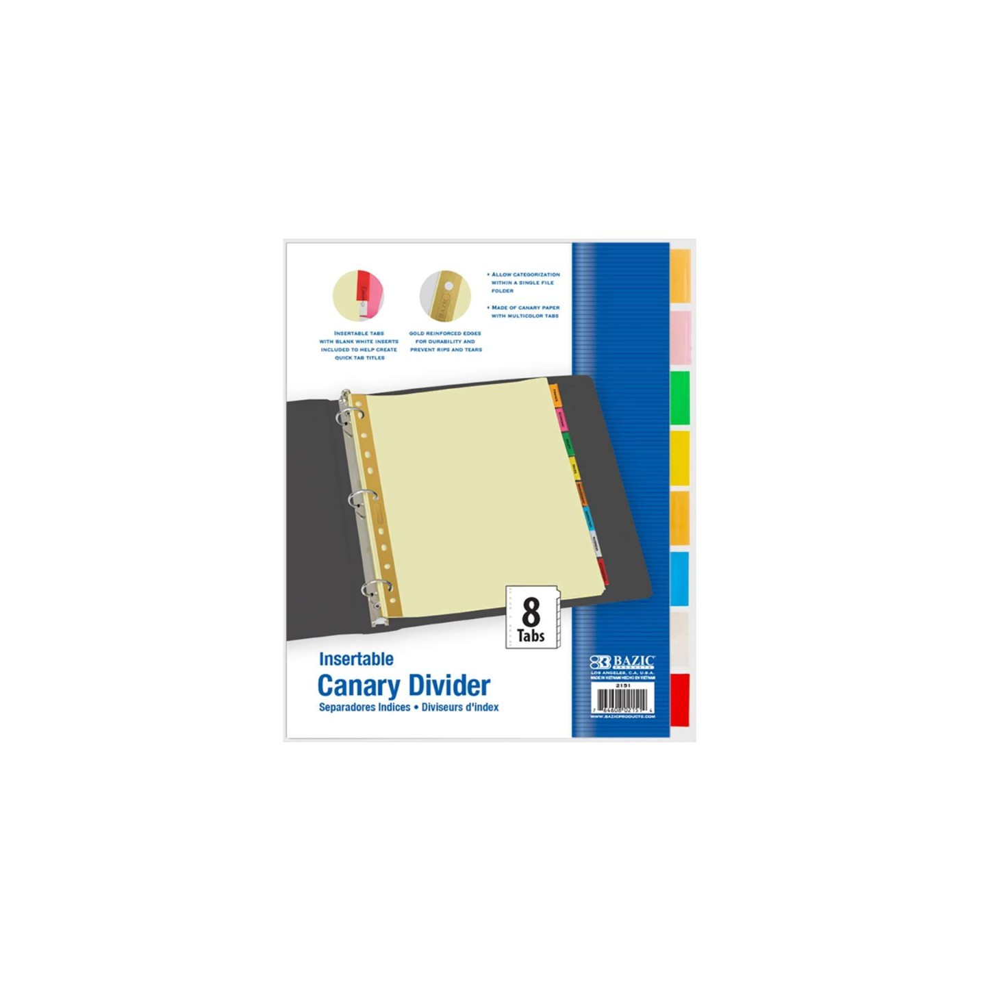 BAZIC Products® Canary Paper Dividers with Insertable Color Tabs, Pack of 8