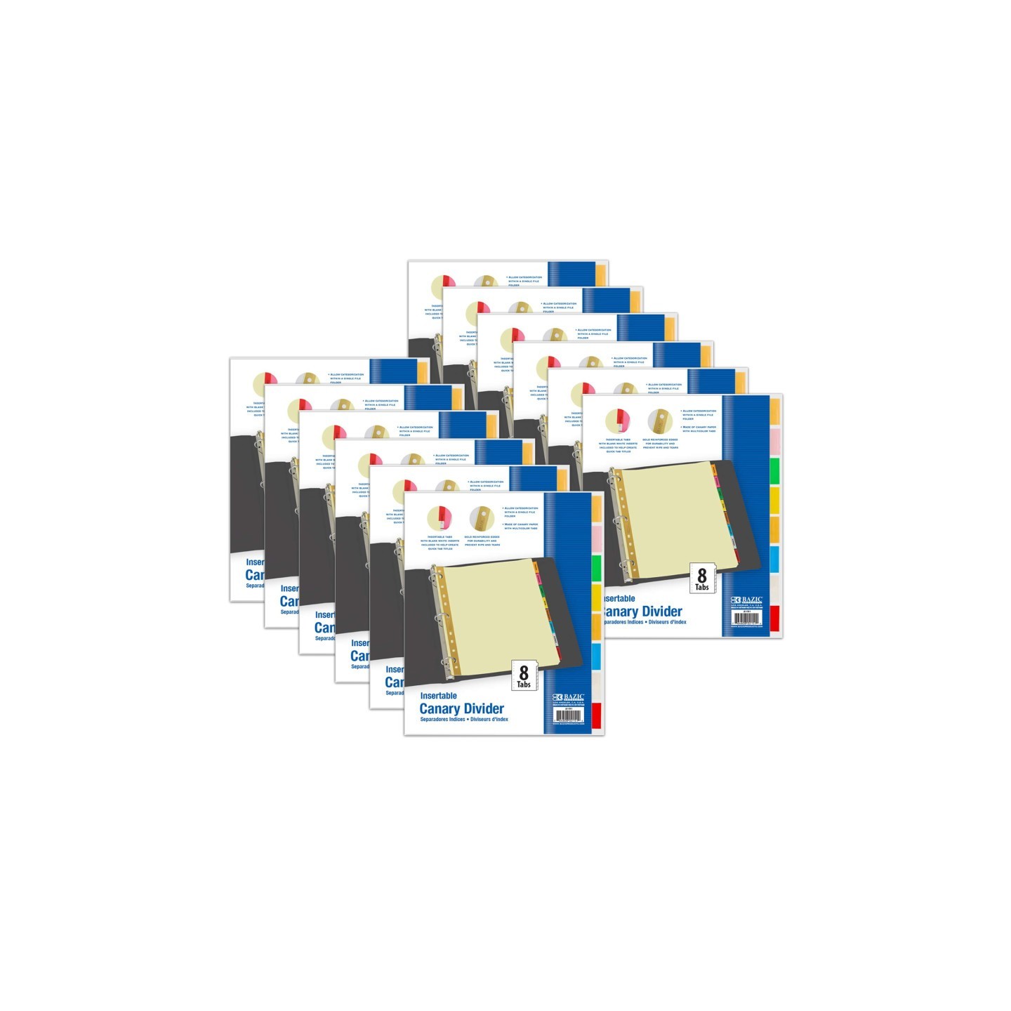 BAZIC Products® Canary Paper Dividers with Insertable Color Tabs, 8 Per Pack, 12 Packs