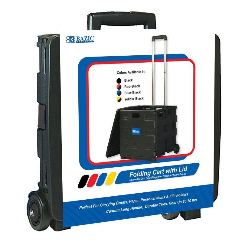 BAZIC Products® Folding Cart on Wheels w/Lid Cover, 16" x 18" x 15", Black/Gray