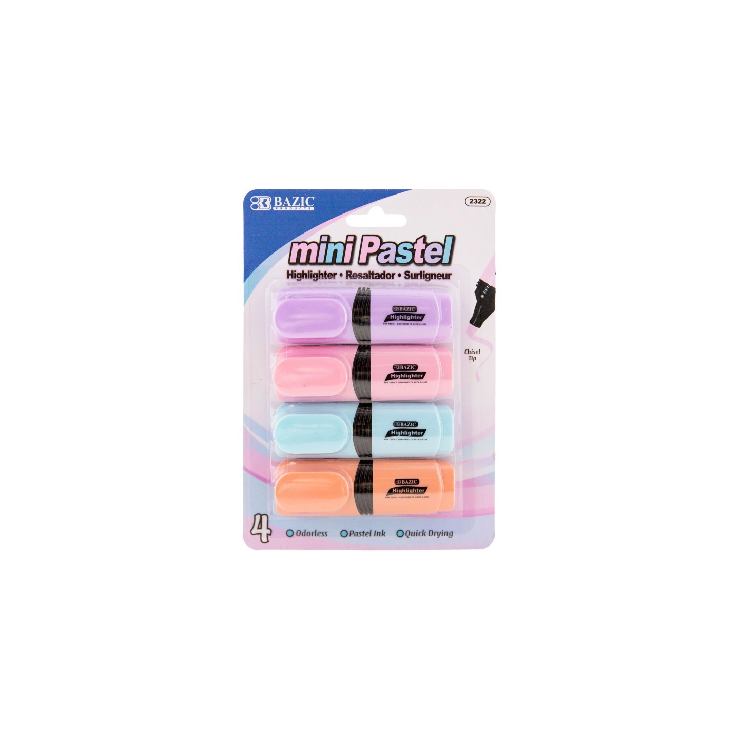BAZIC Products® Mini Desk Style Pastel Highlighters, Pack of 4