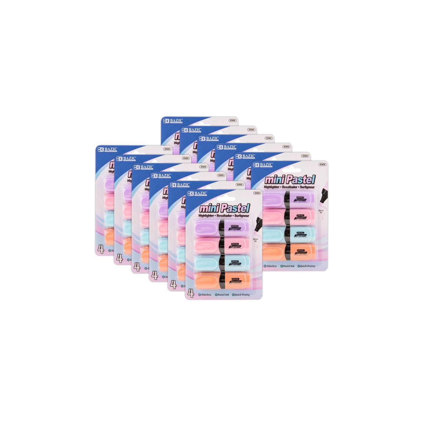 BAZIC Products® Mini Desk Style Pastel Highlighters, 4 Per Pack, 12 Packs