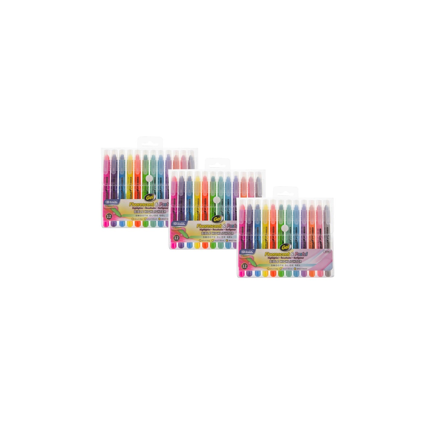 BAZIC Products® Gel Highlighter, 12 Per Pack, 3 Packs