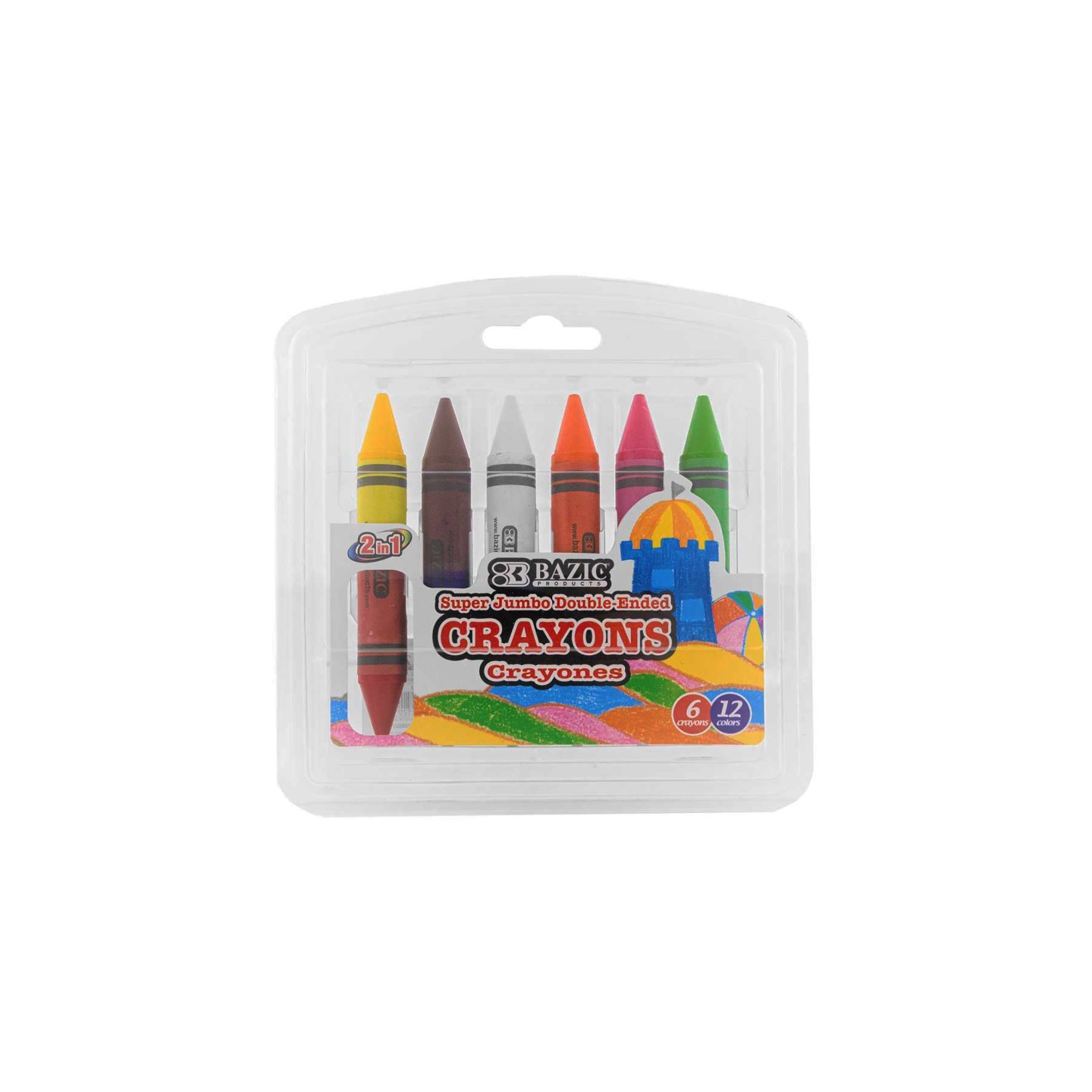 BAZIC Products® Double-Ended Premium Super Jumbo Crayons, 6 Crayons, 12 Colors