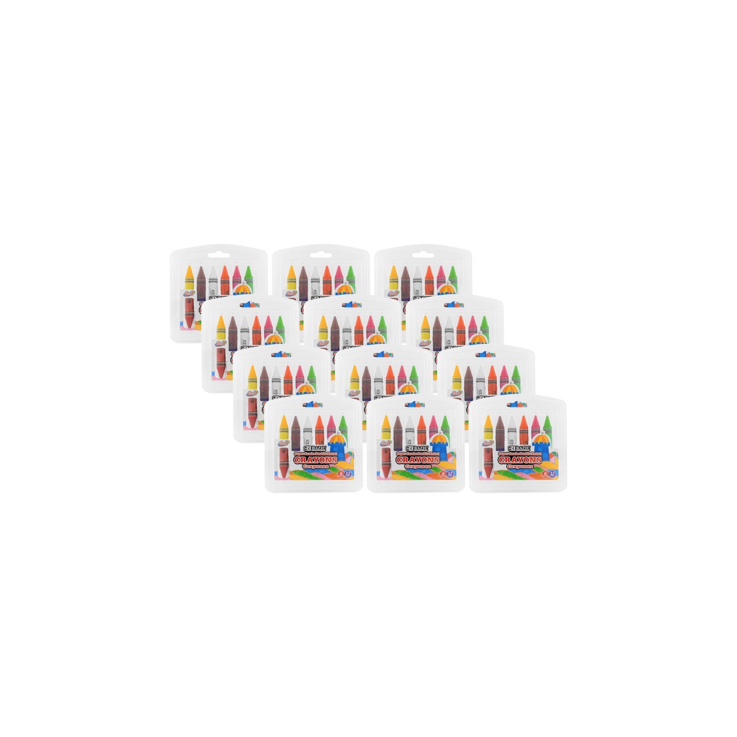 BAZIC Products® Double-Ended Premium Super Jumbo Crayons, 12 Colors, 6 Per Pack, 12 Packs