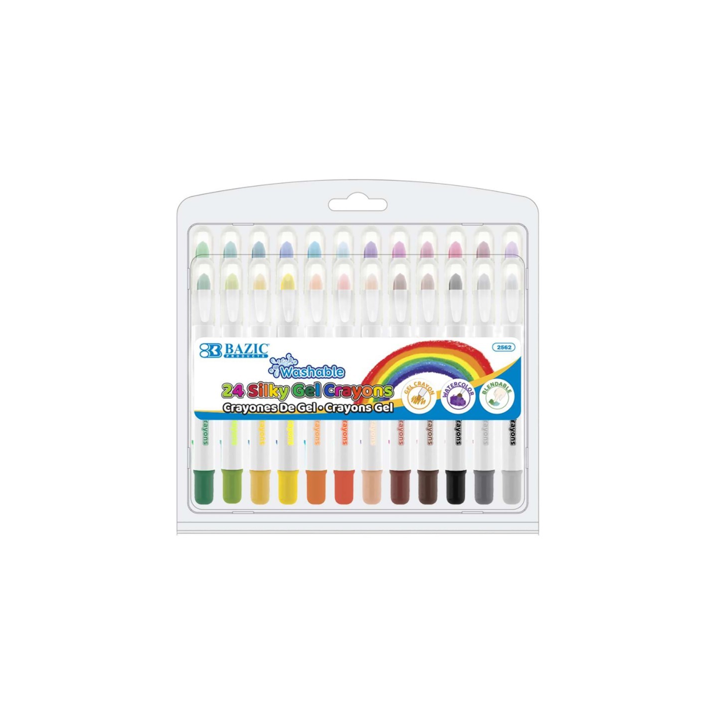 BAZIC Products® Washable Silky Gel Crayons, 24 Colors
