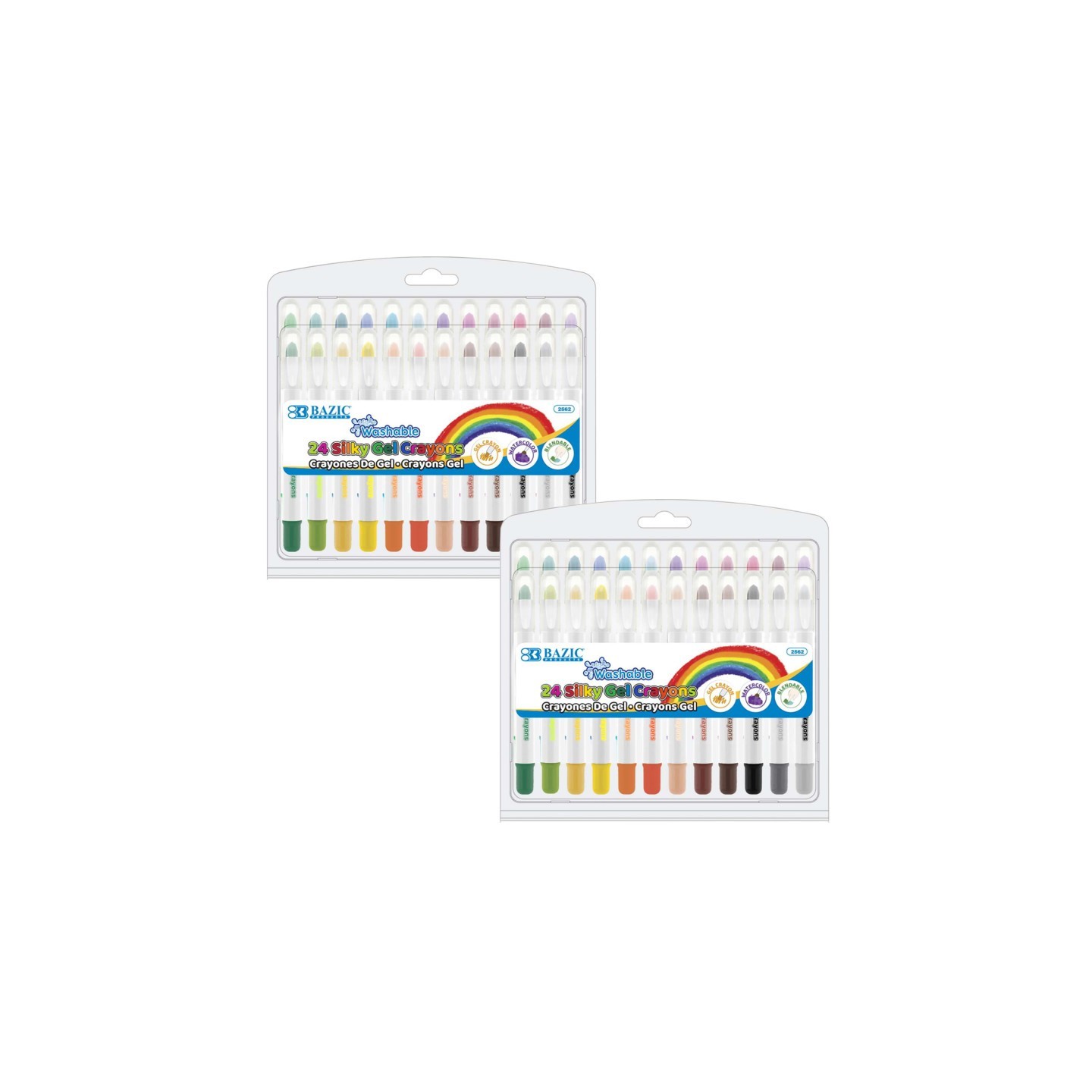 BAZIC Products® Washable Silky Gel Crayons, 24 Per Pack, 2 Packs