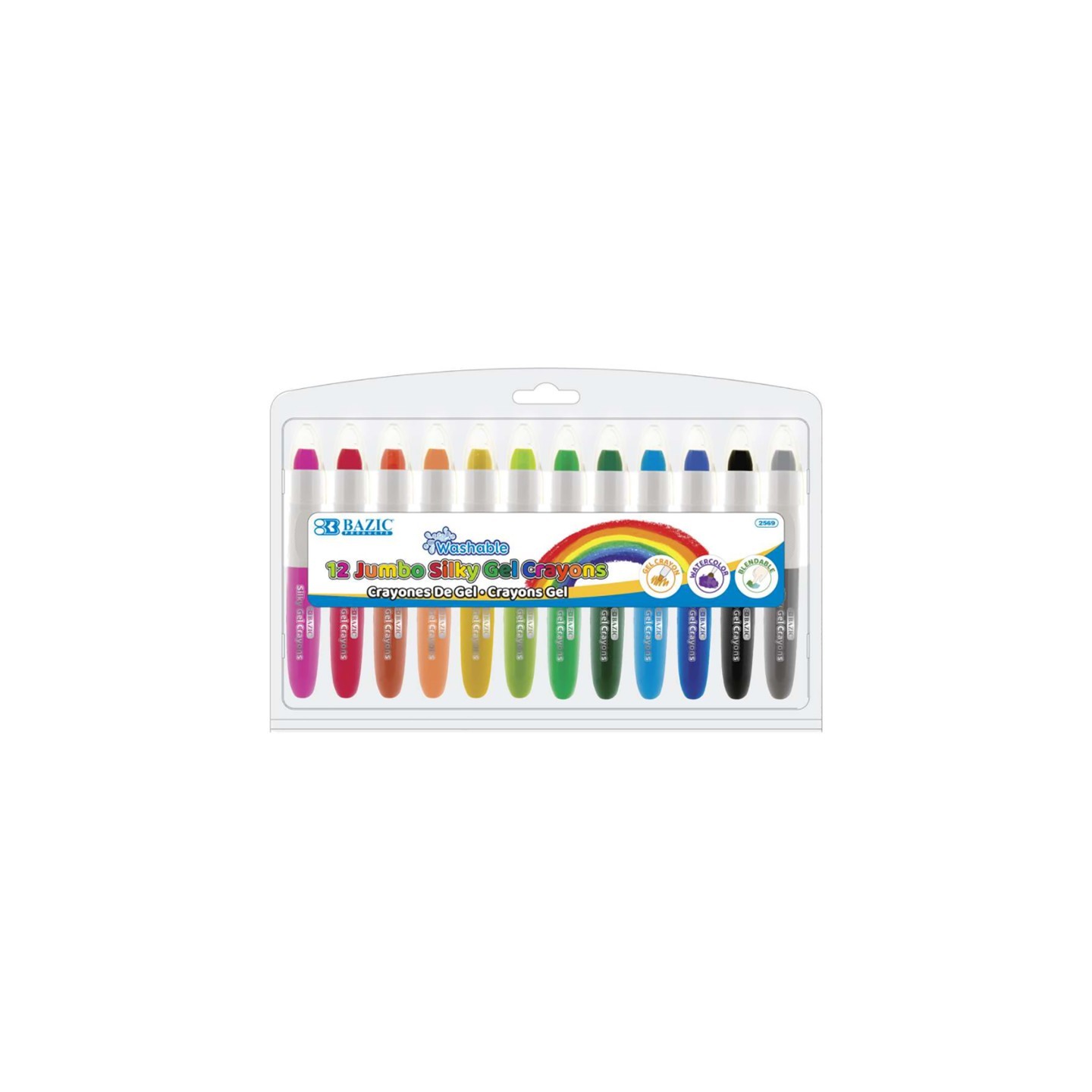 BAZIC Products® Washable Jumbo Silky Gel Crayons, 12 Colors