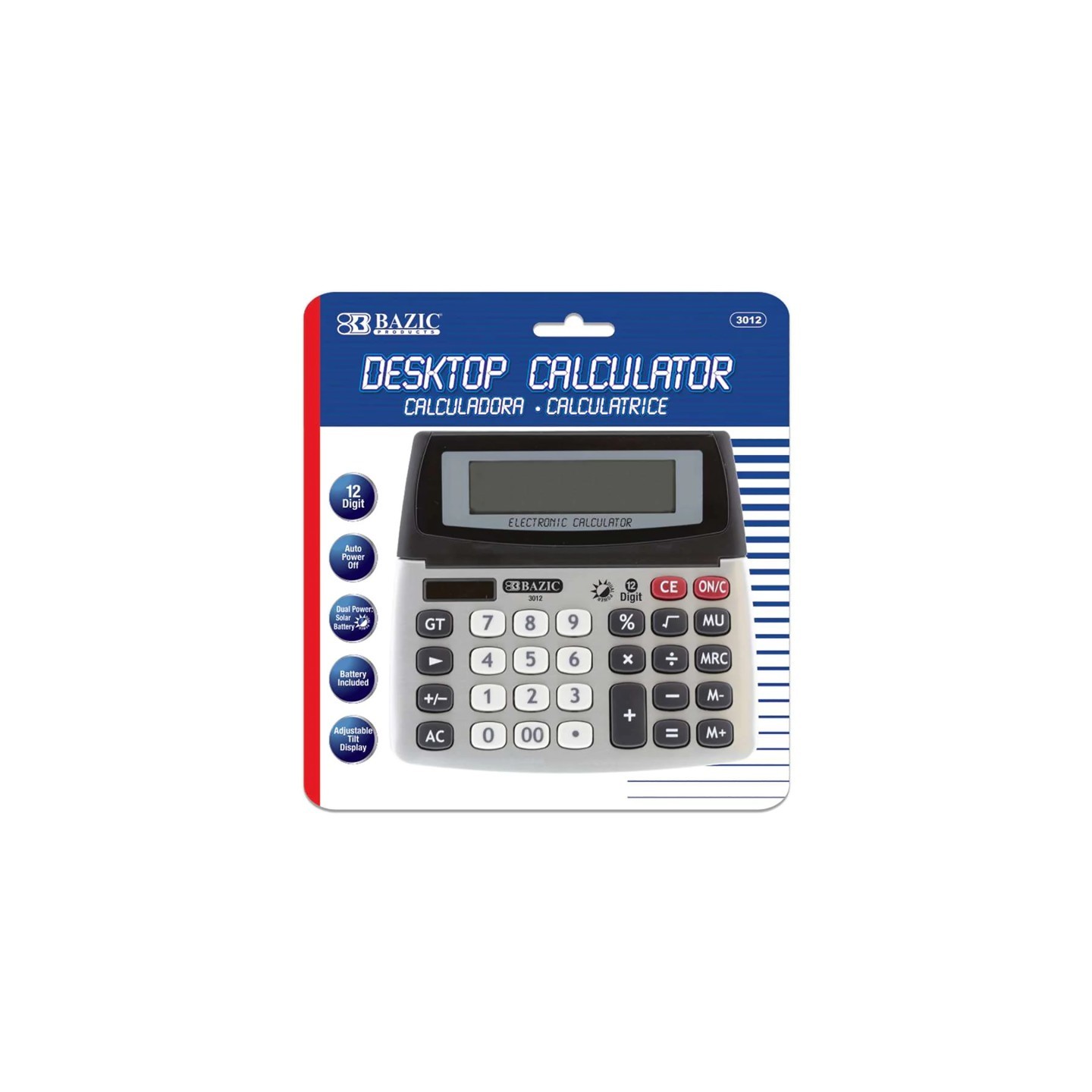 BAZIC Products® 12-Digit Dual Power Desktop Calculator with Adjustable Display