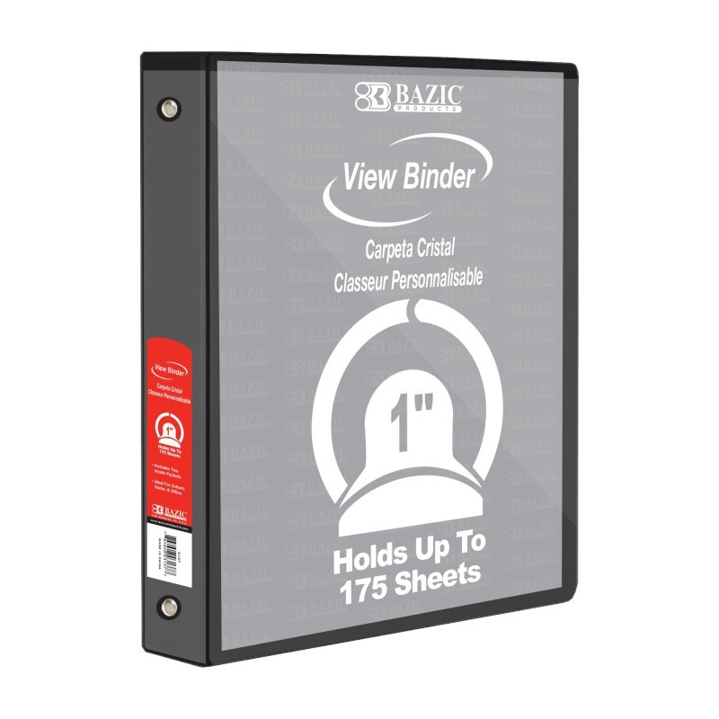 BAZIC Products® 3-Ring View Binder with 2 Pockets, 1", Black