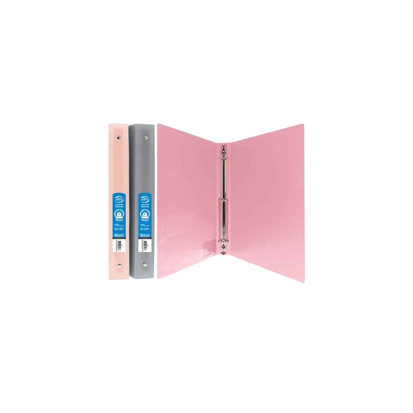 BAZIC Products® 1" Poly 3-Ring Binder with Pocket, Assorted Pastel Colors, 1 Count, Pack of 3