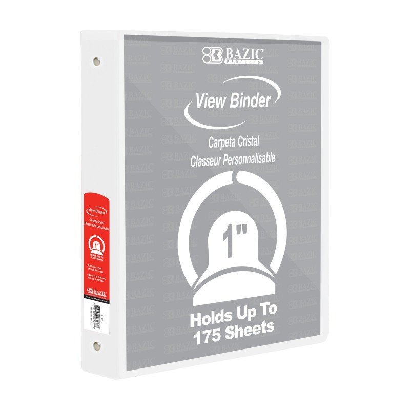 BAZIC Products® 3-Ring View Binder with 2 Pockets, 1", White