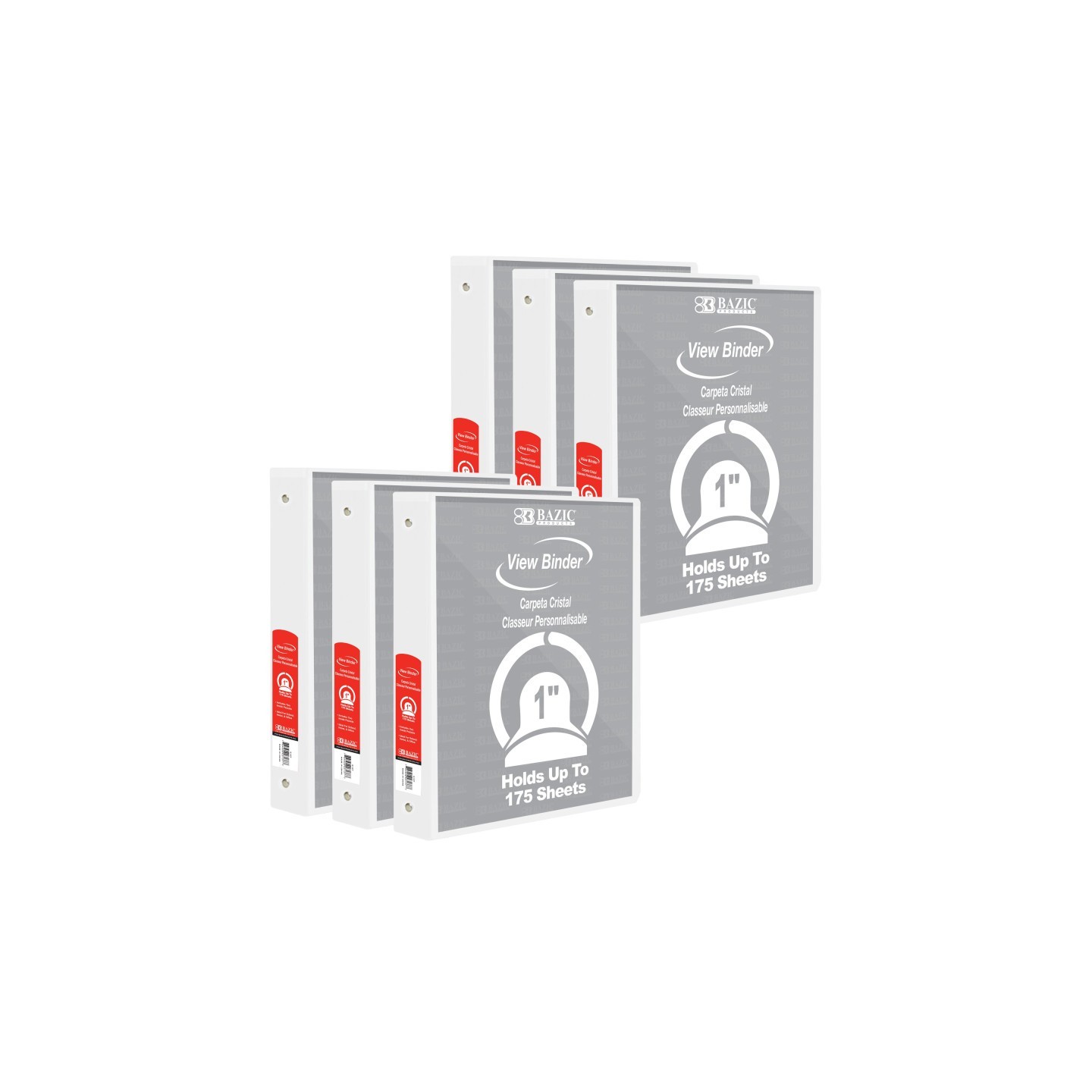 BAZIC Products® View Binder, 3-Ring, 1", 2 Pockets, White, Pack of 6