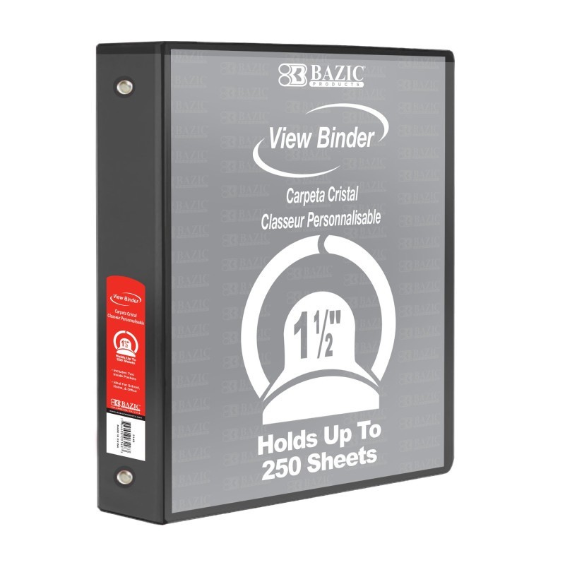 BAZIC Products® 3-Ring View Binder with 2 Pockets, 1.5", Black
