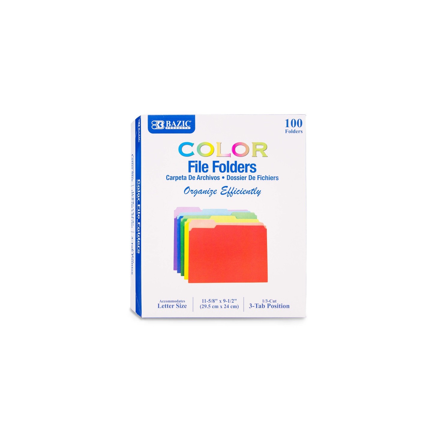BAZIC Products® 1/3 Cut Letter Size Color File Folder, Box of 100