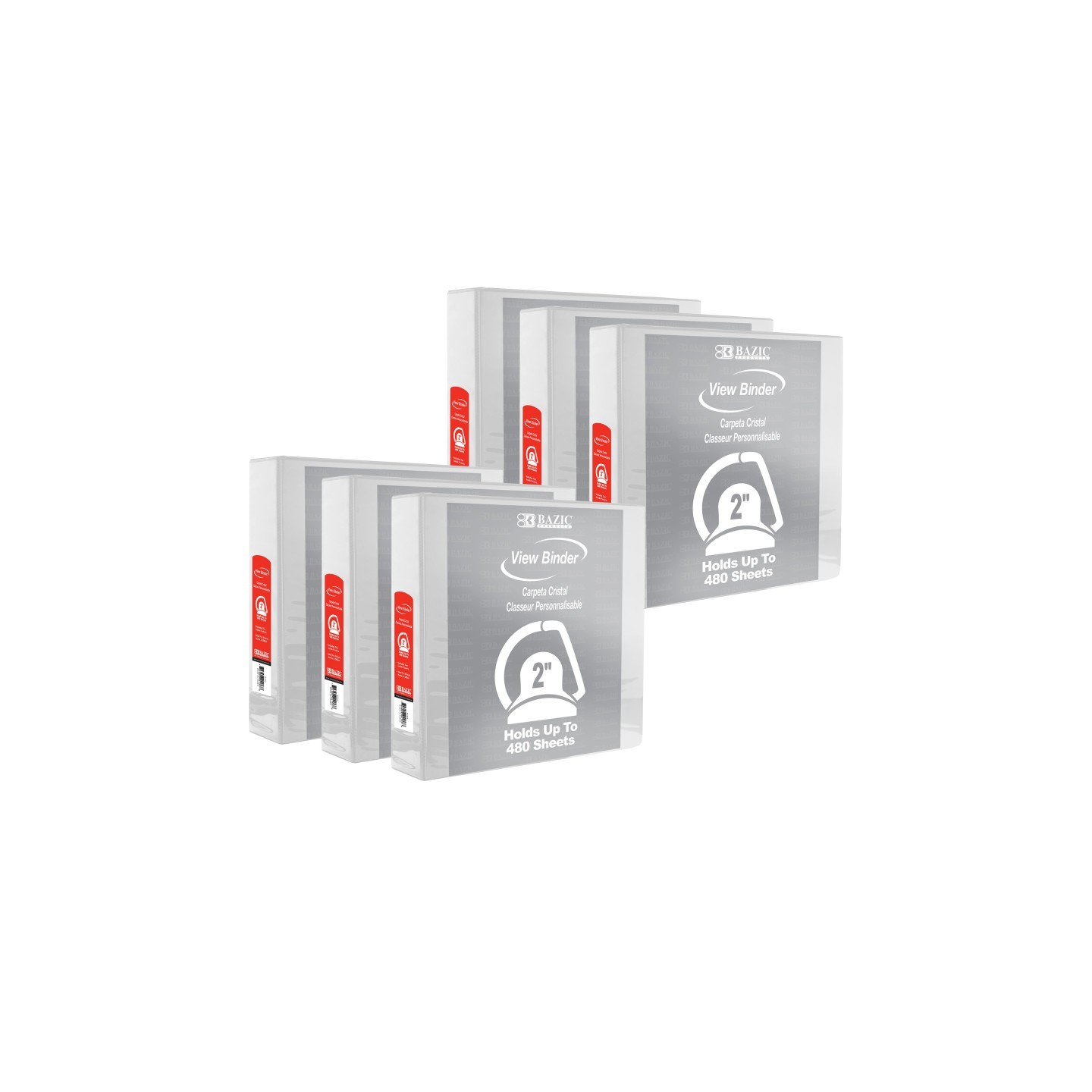 BAZIC Products® Slant D Ring View Binder with 2 Pockets, 2", White, Pack of 6