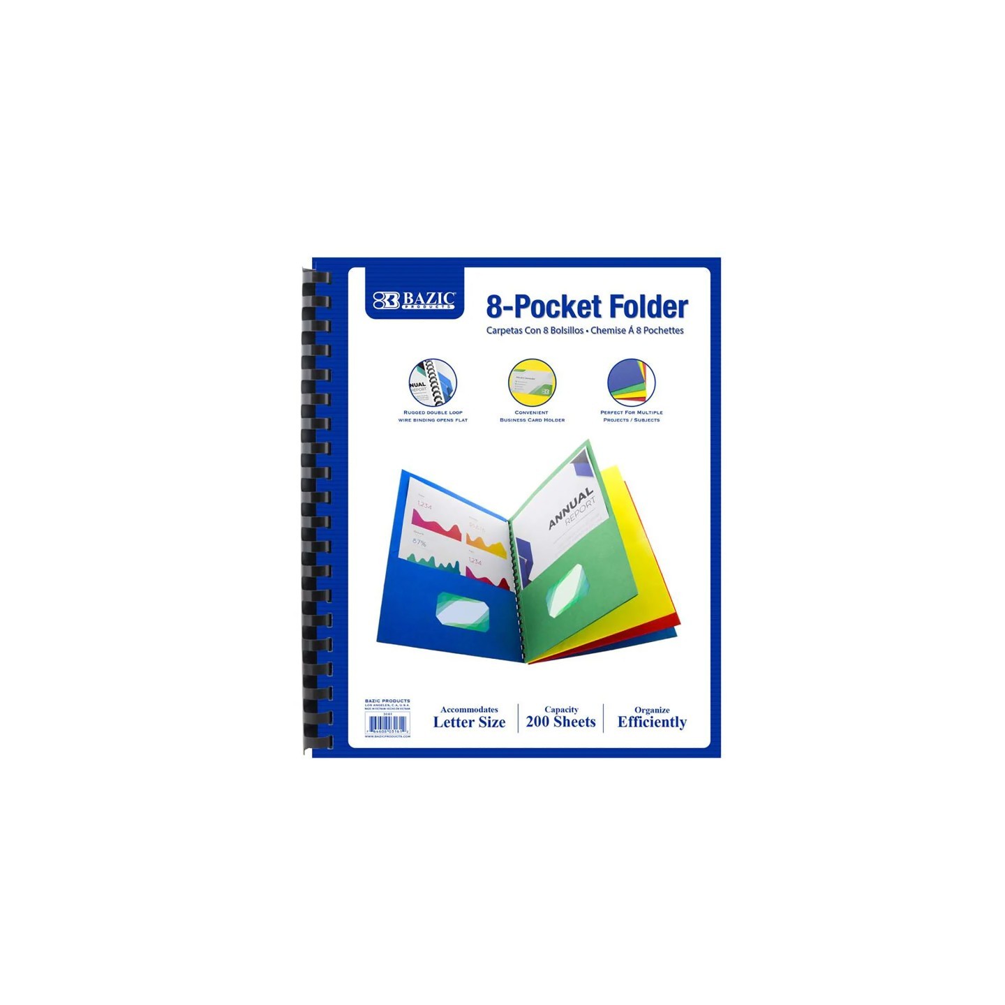 BAZIC Products® 8-Pocket Folder, Assorted Colors