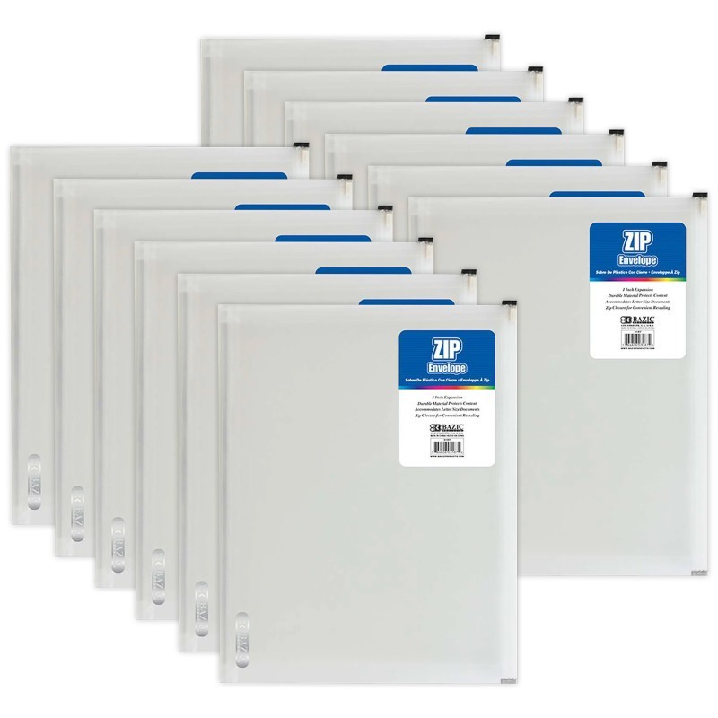 BAZIC Products® Clear Letter Size Zip Envelope, Pack of 12