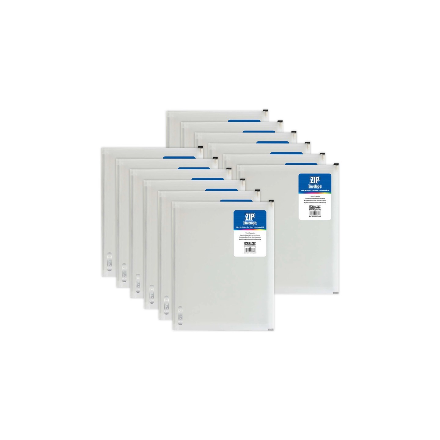 BAZIC Products® Clear Letter Size Zip Envelope, Pack of 12
