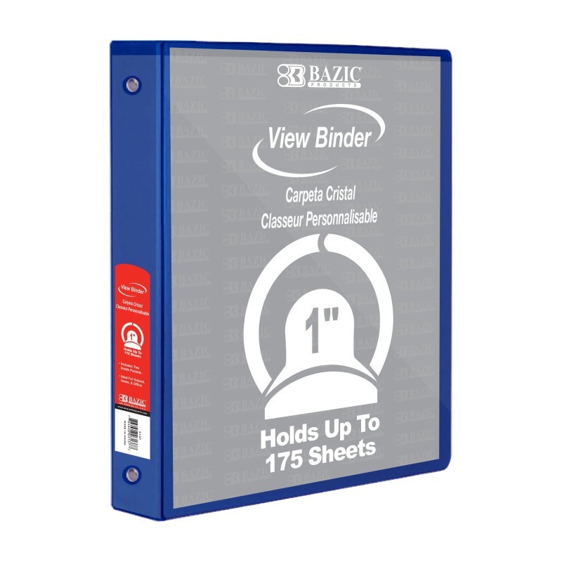 BAZIC Products® 3-Ring View Binder with 2 Pockets, 1", Blue