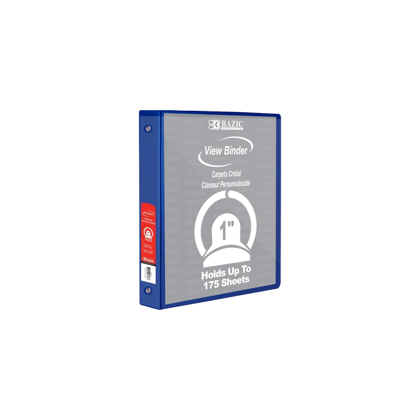 BAZIC Products® 3-Ring View Binder with 2 Pockets, 1", Blue