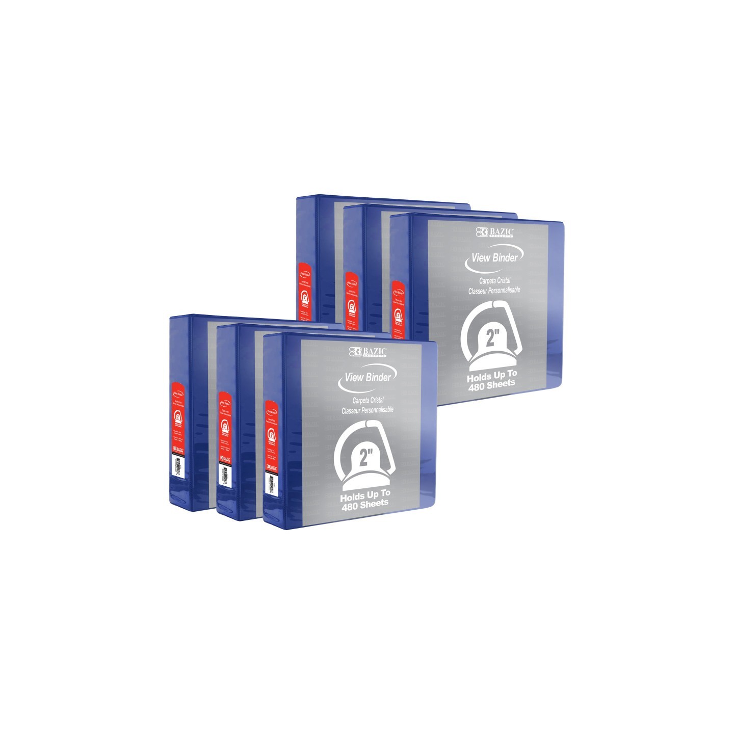 BAZIC Products® Slant D Ring View Binder with 2 Pockets, 2", Blue, Pack of 6