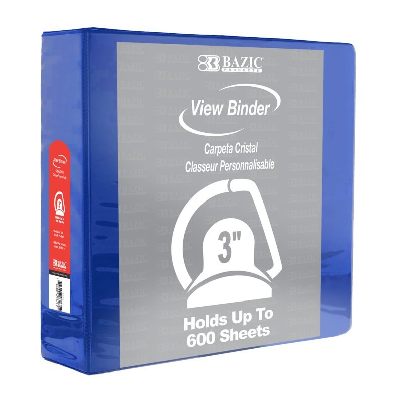 BAZIC Products® Slant D Ring View Binder with 2 Pockets, 3", Blue