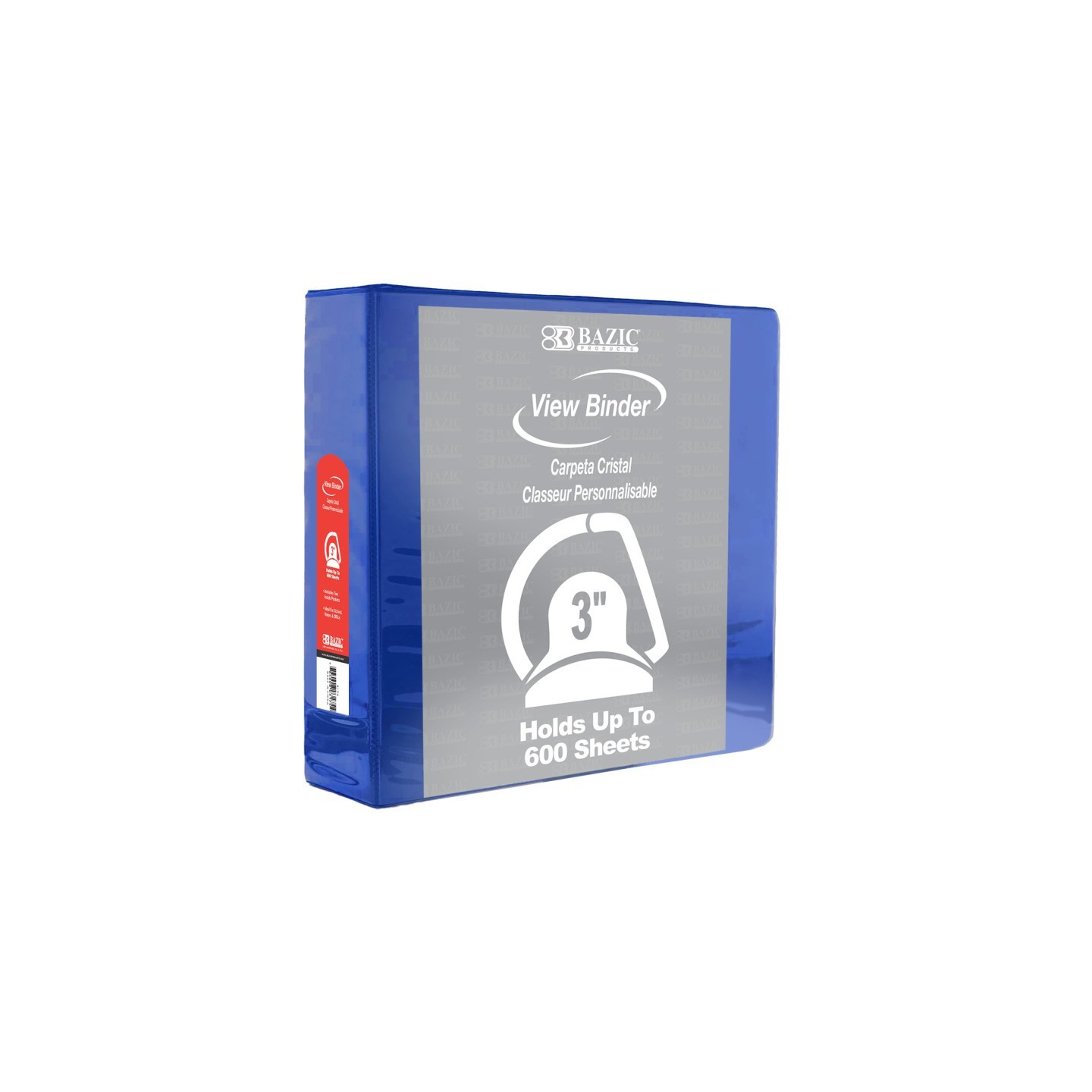 BAZIC Products® Slant D Ring View Binder with 2 Pockets, 3", Blue