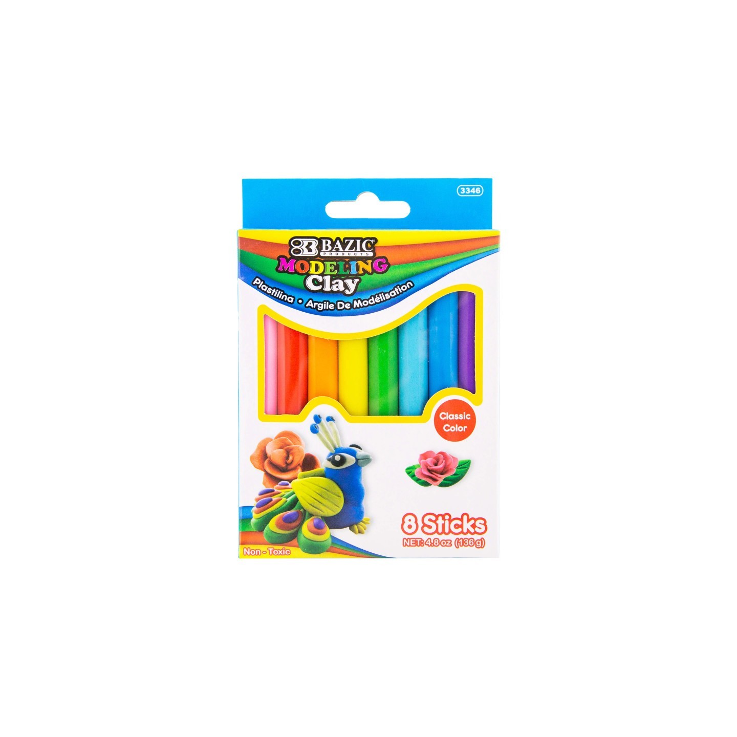 BAZIC Products® Modeling Clay Sticks, 4.8 oz (136g), 8 Primary Colors