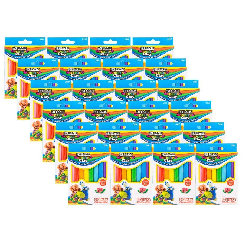 BAZIC Products® Modeling Clay Sticks, 8 Primary Colors, 4.8 oz (136g) Per Pack, 24 Packs