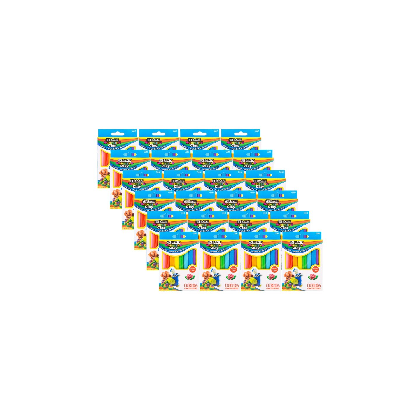 BAZIC Products® Modeling Clay Sticks, 8 Primary Colors, 4.8 oz (136g) Per Pack, 24 Packs