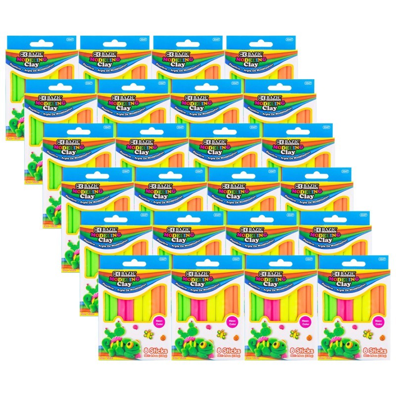 BAZIC Products® Modeling Clay Sticks, 4 Fluorescent Colors, 4.8 oz (136g) Per Pack, 24 Packs