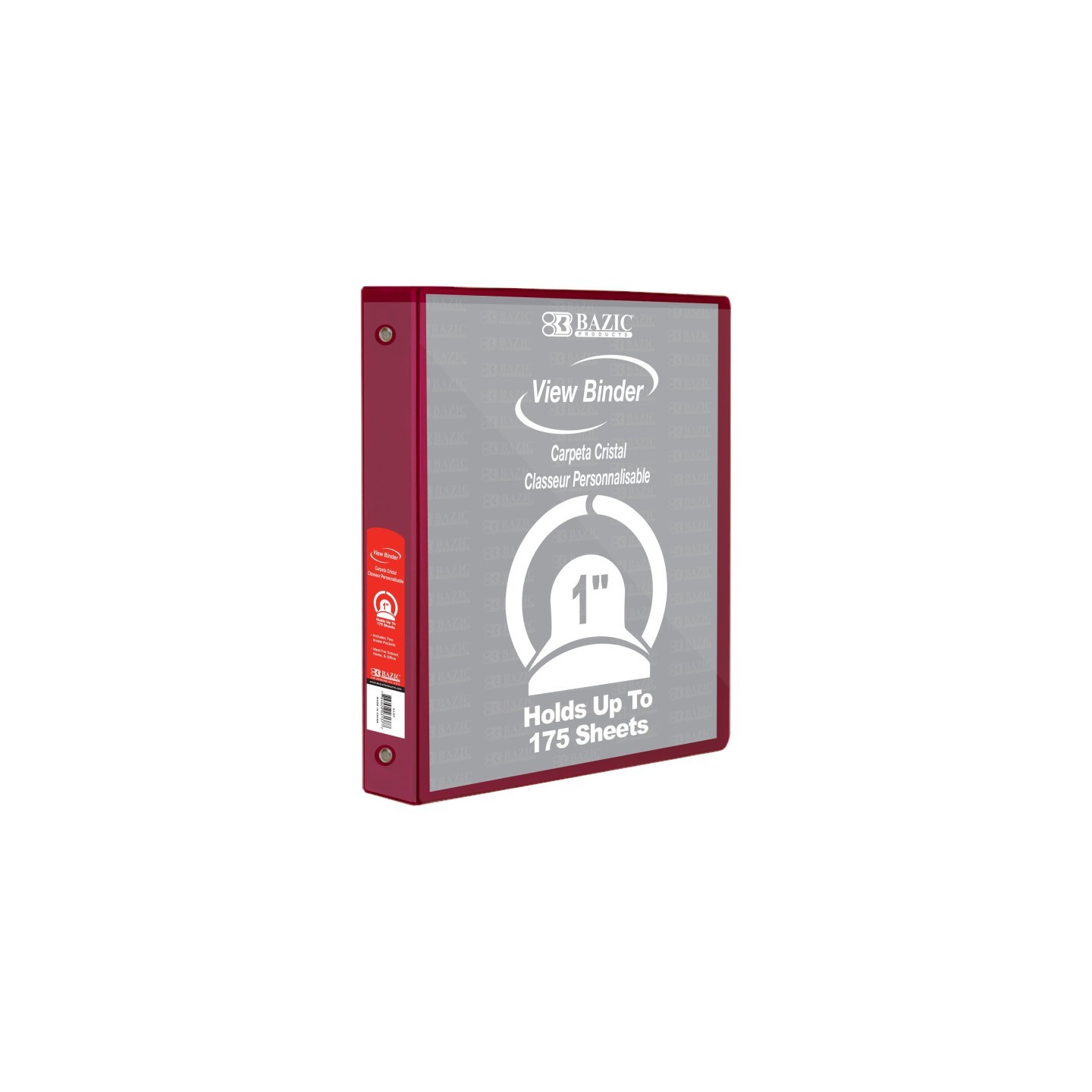 BAZIC Products® 3-Ring View Binder with 2 Pockets, 1", Burgundy