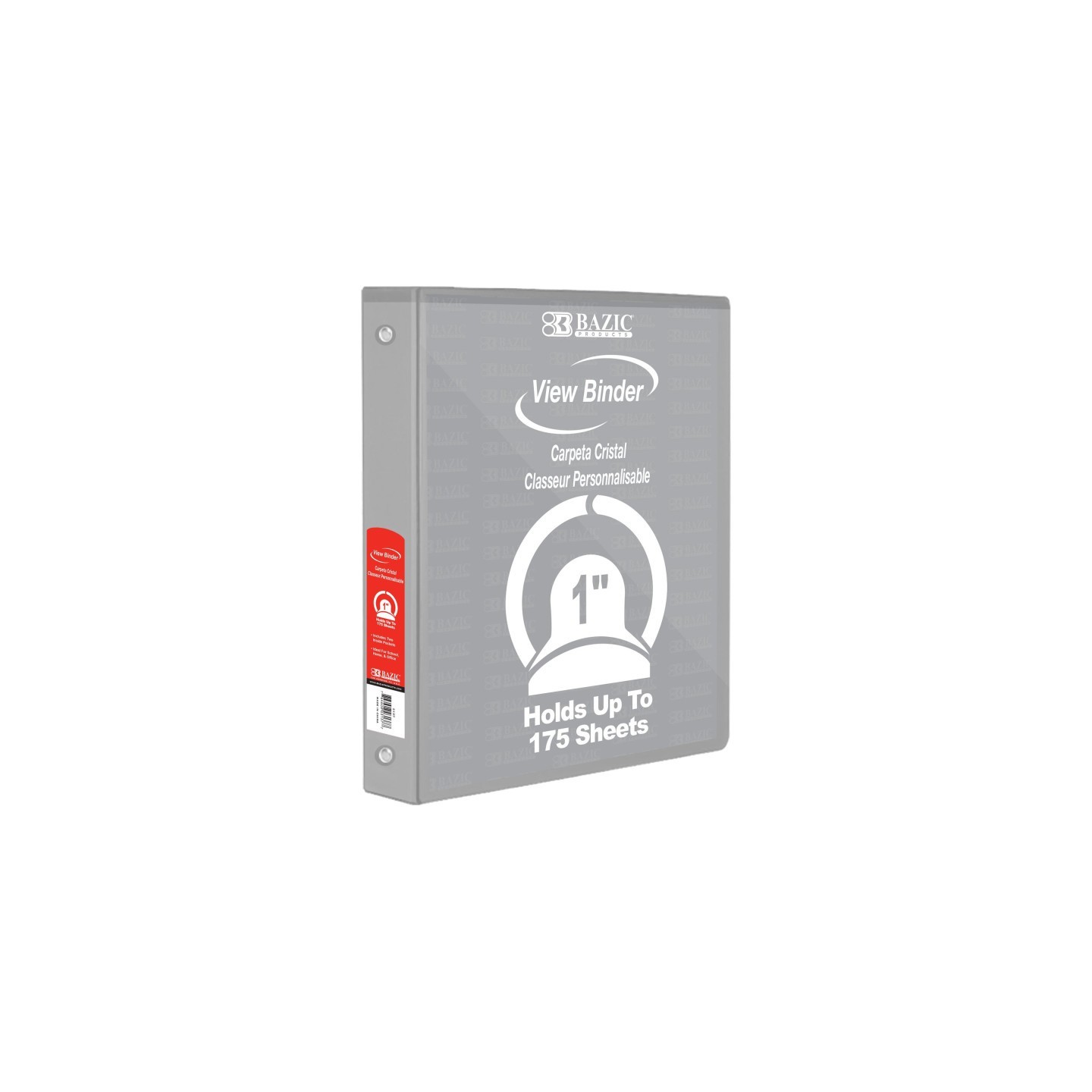 BAZIC Products® 3-Ring View Binder with 2 Pockets, 1", Gray