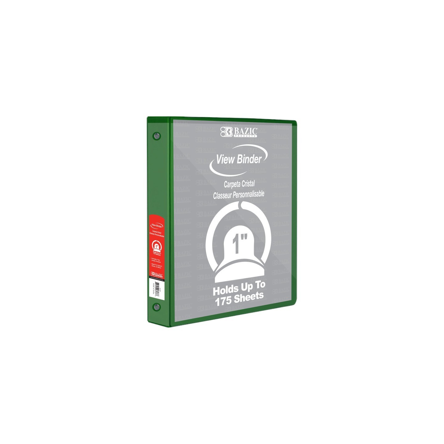 BAZIC Products® 3-Ring View Binder with 2 Pockets, 1", Green