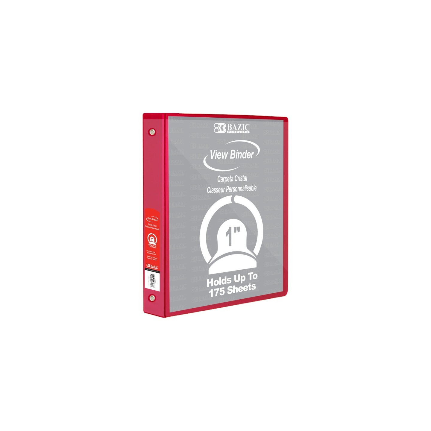 BAZIC Products® 3-Ring View Binder with 2 Pockets, 1", Red