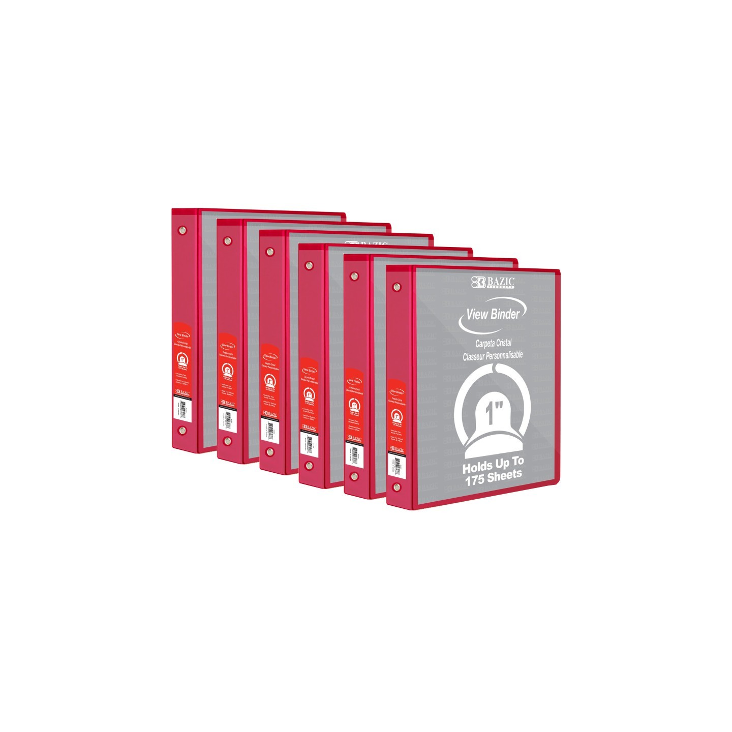 BAZIC Products® 3-Ring View Binder with 2 Pockets, 1", Red, Pack of 6